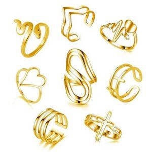 Gold Ring Set 8 Pack Stainless Steel for Women Aesthetic Jewelry